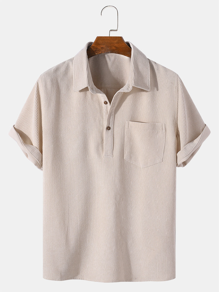Corduroy Solid Short Sleeve Basic Shirts