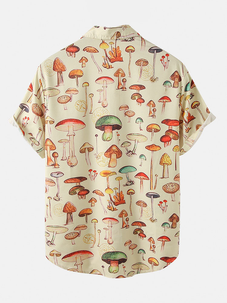 Mushroom Print Short Sleeve Shirts